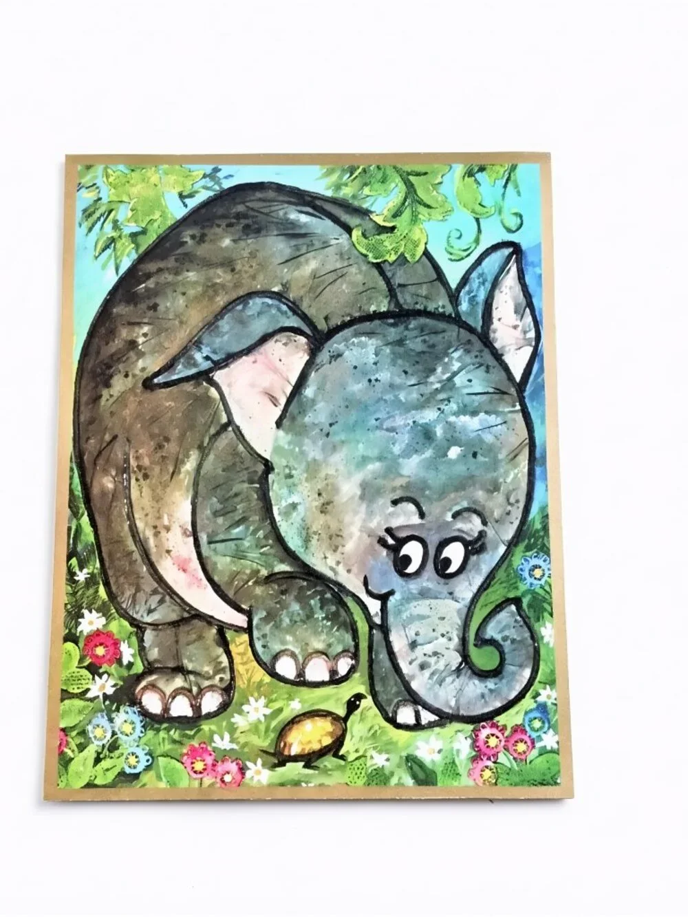 Anniversary Greeting Card Congratulations Cute Elephant Floral Design w/Env